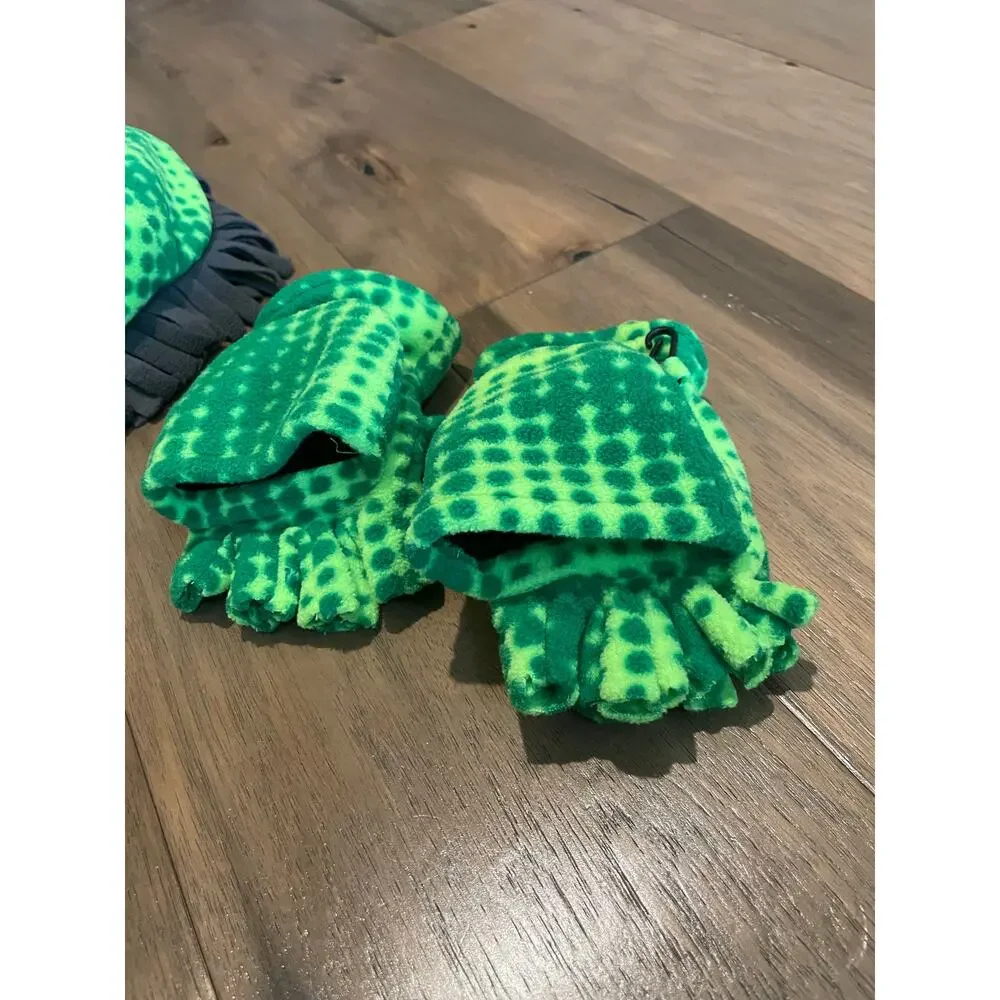 Kids Green Fleece Winter Hat & Convertible Mittens Set – Size S